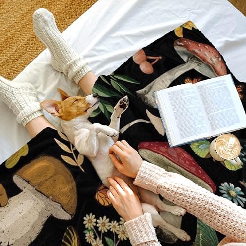 Mushroom Blanket Gifts for Women Soft Cozy Fleece Flannel Mushroom Throw Blanket All-Season for Sofa Couch Cottagecore Room Decor Blankets for Adults Teen 60"x50" Inches thumbnail 6