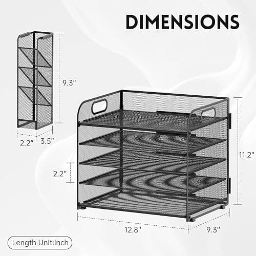 SUPEASY Schreibtisch-Organizer mit 5 Etagen, mit Griff und abnehmbaren Stifthaltern, Netz-Papier-/Akten-Organizer für den Schreibtisch, Papier-Briefablage, Organizer für Bürobedarf (schwarz) thumbnail 2