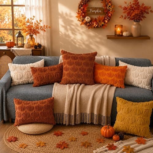 DFXSZ Fall Pillow Covers 12x20 Beige Plush Big Pumpkins Decor YZT100A12 | Soft Plush Faux Fur Wool | Autumn Thanksgiving Throw Pillowcases Decor | Sofa Living Room Home Fall Decorations thumbnail 6