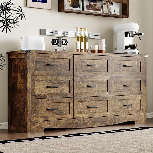 BORNOON 9-Drawer Dresser for Bedroom, Modern Wooden Chest of Drawers with Metal Handles, Anti-Tipping Design, Sturdy and Stable Storage Organizer for Living Room, Entryway, Home Office thumbnail 7
