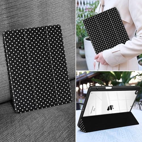 MEEgoodo Case for iPad 10.2 inch,Tablet Cases for iPad 9th Generation 2021/8th Gen 2020/7th Gen 2019 with Clear Acrylic Back Shell+Pencil Holder+Auto Wake/Sleep+Trifold Stand, White Polka Dot thumbnail 5