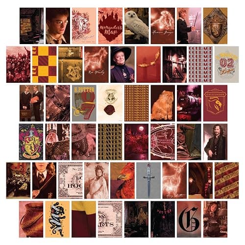 CON*QUEST Conquest Journals Harry Potter Gryffindor Wall Collage, Set of Fifty Collectible 4x6 Official Art Prints From The Wizarding World, Printed on Quality Card Stock, Matte Finish - Image 1