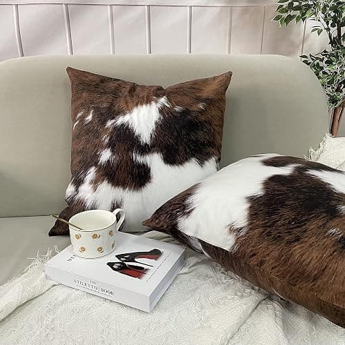 TOMWISH Pack of 2 Throw Pillow Covers Christmas Cowhide Printing Western 18x18 Pillow Cover,Decorative Throw Pillows Cushion Covers for Home Living Room Sofa Bedroom thumbnail 2