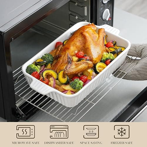 MALACASA Casserole Dishes for Oven, Porcelain Baking Dishes, Ceramic Bakeware Sets of 4, Rectangular Lasagna Pans Deep with Handles for Baking Cake Kitchen, White (9.4"/11.1"/12.2"/14.7"), Series thumbnail 5