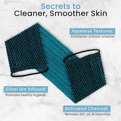 Japanese Exfoliating Washcloth for Back & Body - Charcoal & Silver Ion Exfoliating Towel - Two-Sided Gentle Exfoliation thumbnail 3