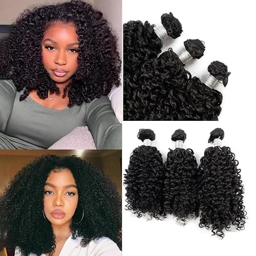 EV&ET Kinky Curly Bundles Quick Weave Synthetic Hair 16 18 20 Inches 3 Pieces/Pack Soft Heat Resistant Human Hair Sew in Extensions for Black Women Natural Black thumbnail 5