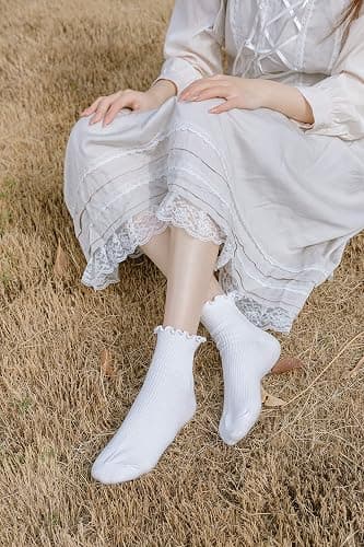 SRYL Women Ankle Socks Ruffle Turn-Cuff,Lovely double needle solid color edge relent Girl socks thumbnail 3
