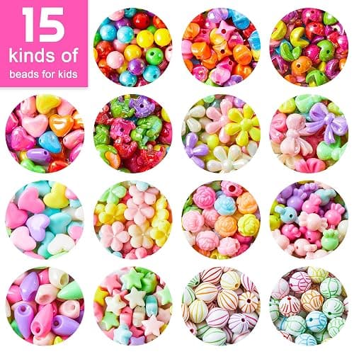 Beads for Kids Crafts, 1100 Jewelry Making Kit Includes Scissor, String, Instruction and Accessories for Bracelet Making, Toys for Girls by Inscraft thumbnail 3