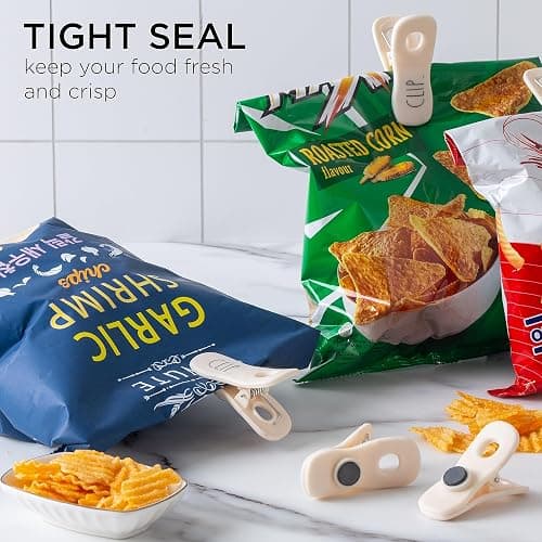 Rae Dunn Bag Clips with Magnet - Chip Clips, Food Storage with Air Tight Seal Grip for Bread, Snack and Food Bags, Pack of 10, White - Pack of 10 - White thumbnail 2
