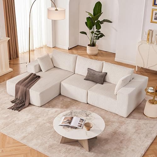 108” Modular Sectional Sofa, Cloud Sectional Couch with Deep Seat, Modern Modular L-Shape Sofa Couch with Chaise,Upholstered Boneless Couches for Living Room Bedroom (Beige, Left Facing Chaise) thumbnail 6