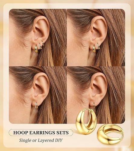 MILACOLATO 3 Pairs Small 14K Gold Plated Hoop Earrings for Women Trendy Hypoallergenic Cartilage Hoop Earring Stacks Silver Plated Huggie Hoops Earring Sets for Multiple Piercing Chunky Double Jewelry thumbnail 3