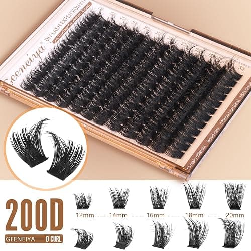 Geeneiya Lash Clusters 200D Full Eyelash Clusters 10-20mm Thick D Curvature Lash Extension Wispy Cluster Eyelash Extensions DIY Individual Eyelashes for Beginners thumbnail 3