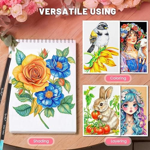 136 PCS Colored Pencils Set for Adult Coloring Books, 120 Colored Pencils with Sketchbook, Coloring Book, Sharpener, Soft Core Sketching Drawing Pencils, Art Supplies for Adults Artists (Black) thumbnail 9