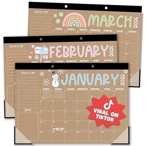 Hadley Designs Large Desk Calendar 2026-2027 - Desktop Calendar 2026, 18 -Month Desk Calendars for Home, Office & Classroom, Cute Kraft Classroom Decor Teacher Must Haves, January 2026 to June 2027 - Image 1