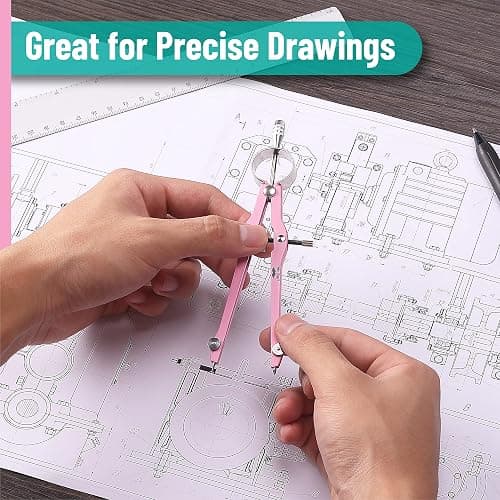 Mr. Pen- Professional Compass for Geometry, Pink, Extra Leads, Metal Compass, Compass, Compass Drawing Tool, Drawing Compass, Drafting Compass, Compass for Students, Compass for Woodworking thumbnail 2