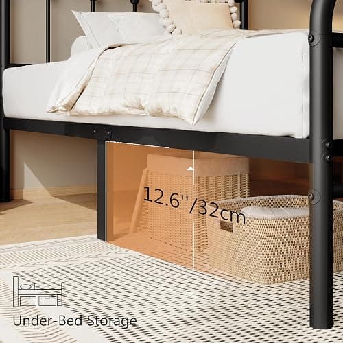 zunatu Twin Size Metal Bed Frame, Victorian Style Headboard and Footboard | Steel Slat Support Platform Bed, No Box Spring Needed, Under Bed Storage, Easy Assembly, Black thumbnail 4