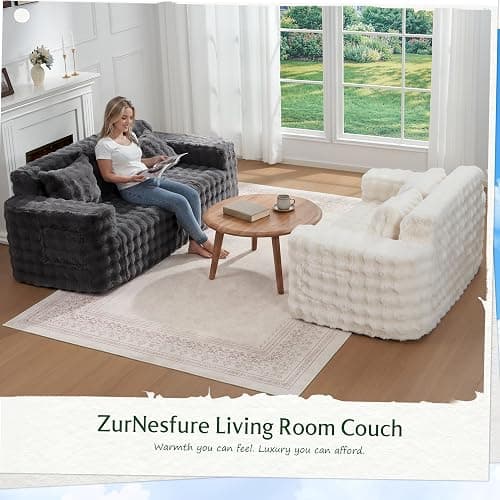 ZurNesfure Sofa Couch Loveseat, Memory Foam Couch with Pillow, Modern Cloud Couch with deep seat and Removable Washable Cover Boneless Sofas for Living Room Bedroom Apartment (White,Loveseat) thumbnail 6