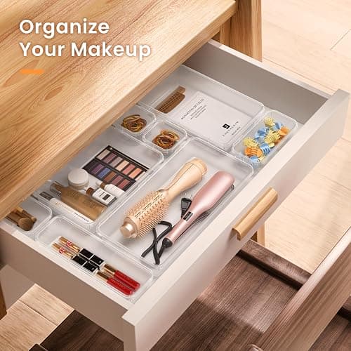 A-LuGei 【Military Grade】 Drawer Organizer, 【𝟱𝗦𝗶𝘇𝗲】 Clear Makeup organizer, 【Holds 177 Items】 Bathroom Organizers and Storage, Plastic Desk Organizer Divider, Organizer Bins for Office Vanity thumbnail 4