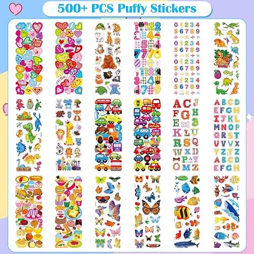 Stocking Stuffers for Kids - Puffy Stickers,3D Stickers for Kids Toddlers - 500+ Cute Stickers Pack,Christmas Crafts Games for Kids,2-4 Year Old Boy Girl Birthday Gift - Christmas Gifts for Grandkids thumbnail 3