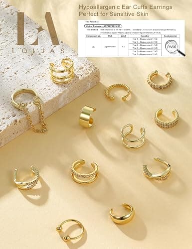 LOLIAS 12Pcs Ear Cuffs Non Piercing - 14K Gold Plated Ear Cuff Earrings for Women Adjustable Earring Cuffs for Non Pierced Ears Clip on Cartilage Earring Fake Earrings Set thumbnail 6