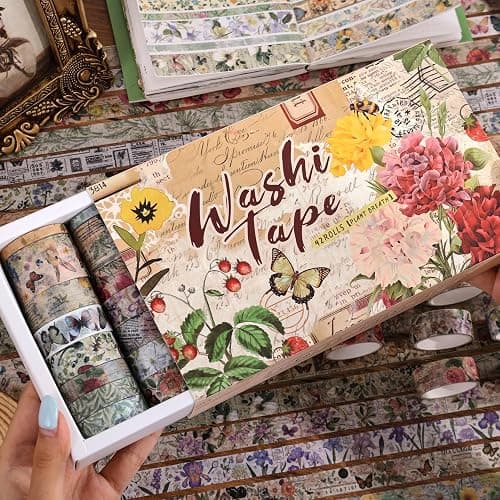42 Rolls Vintage Washi Tape Set, Delicate Butterfly & Lush Floral Botanical Themed Writable Decorative Tapes with Retro Elements for Scrapbooking, Junk Journal Supplies, Bullet Journaling 5-25mm Wide thumbnail 3