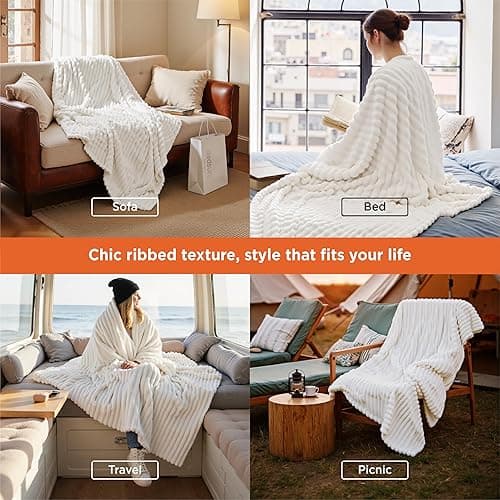 Bedsure GentleSoft White Throw Blanket for Couch - Cozy Fleece Throw Blanket for Women Girls, Cute Birthday Gifts for Women Men Teen, Room Home Boho Spring Valentines Decor, Off White, 50x60 Inches thumbnail 6