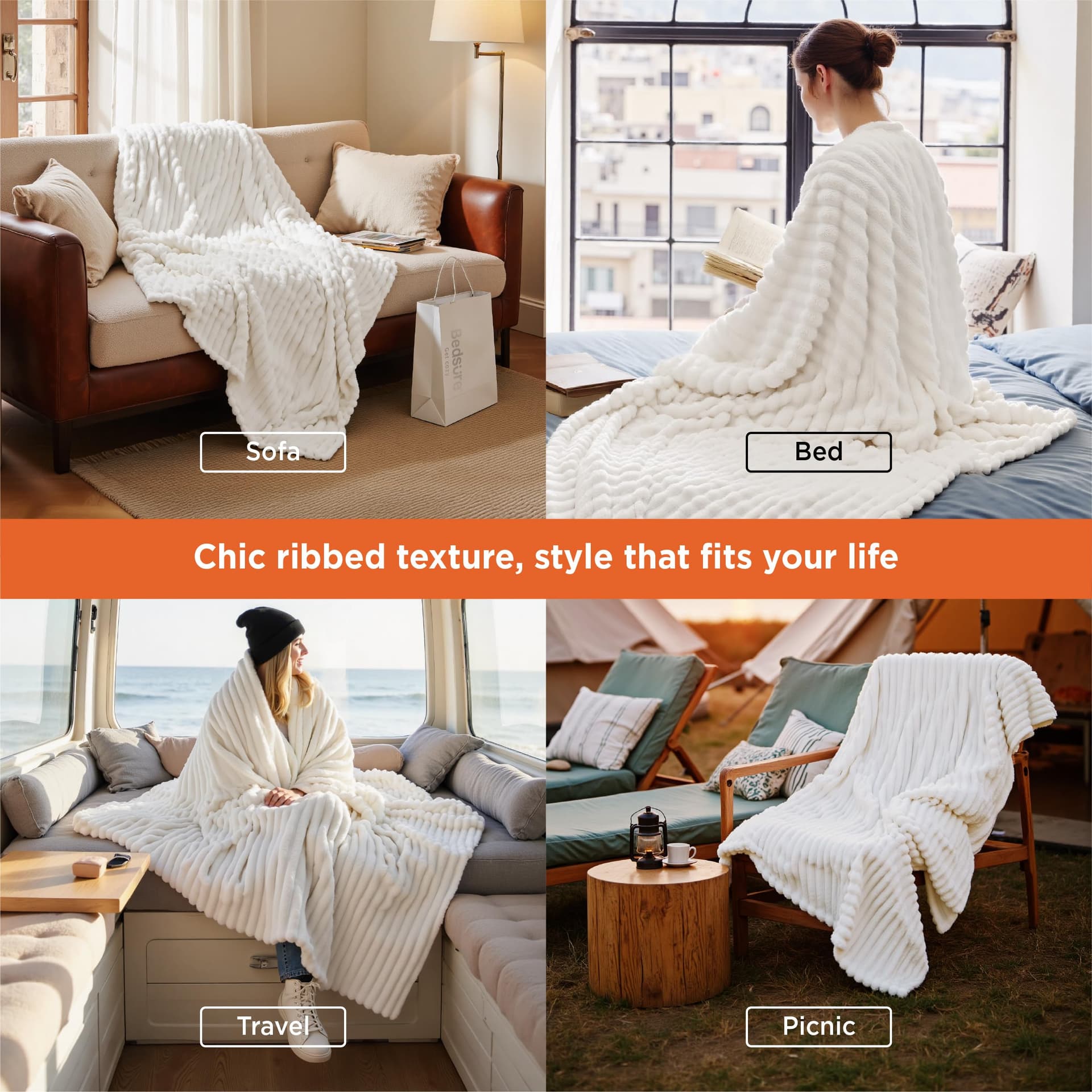 Bedsure Blanket for Couch, Super Cozy Soft Throw Blankets for Women, Cute Small Plush Fleece Throws for Girls, Off White, 50x60 Inches thumbnail 4