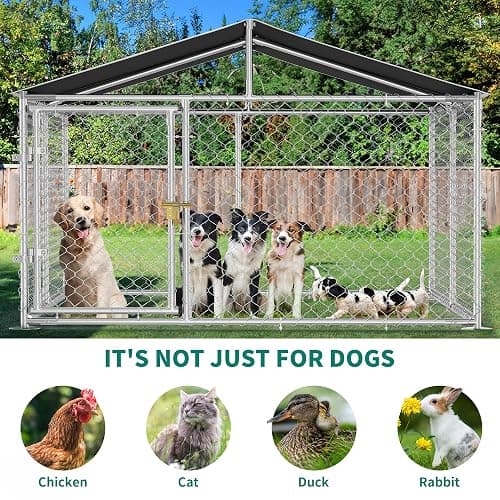 YITAHOME 7.5'x7.5' Outdoor Dog Kennel with Metal Dog Gate, Outdoor Dog Pens with Roof, Heavy Duty Dog Kennel for Backyard Farm Use thumbnail 4
