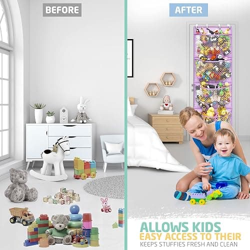 Honeyera Plush Storage (Patent Pending) - Plush Hammock Net Over Door Organizer for Stuffies, Baby Accessories, Toy/Hammock Hanging Storage Big Girls Toddler Large Bag Animals (Purple) thumbnail 6