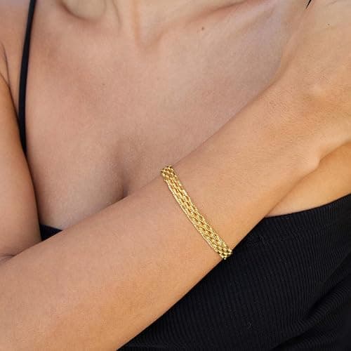 DEARMAY Gold Bracelets for Women Waterproof, 14K Real Gold Jewelry Sets Trendy Thin Dainty Stackable Cuban Link Paperclip Chain Bracelet Pack Fashion Accessories Gifts for Womens thumbnail 2
