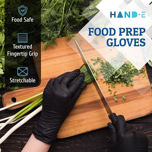 Hand-E Touch Black Nitrile Disposable Gloves Large, 50 Count - BBQ, Tattoo, Hair Dye, Cooking, Mechanic Gloves - Powder and Latex Free - Tattoo Supplies thumbnail 3