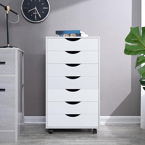 Naomi Home 7 Drawer Office Storage File Cabinet, Under Desk Storage File Cabinets for Home Office, Office Organization Filing Cabinet with Wheels, Printer Stand with Storage, 180 lbs Capacity – White - White - 7 Drawer thumbnail 4