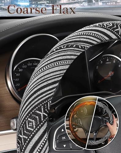 SEG Direct Boho Steering Wheel Cover with Baja Blanket Cloth, Ethnic Style Auto Wheel Cover Made of Coarse Flax, Fits 14 1/2-15 1/4 inches Car Wheel thumbnail 4