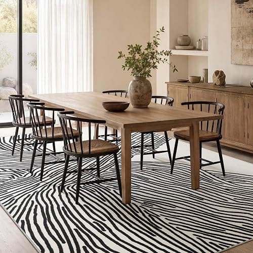 YIHOUSE 5×7Ft Area Rugs, Abstract Washable Rug, Modern Black and White Rug for Bedroom Living Room Dining Room Office Playroom Nursery, Nonslip Throw Non-Shedding Thin Contemporary Striped Rugs | Soft low-pile modern striped 5x7 rug with non-slip backing; machine washable for small living room, bedroom, nursery, office thumbnail 2