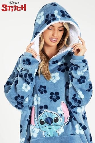Disney Stitch Blanket Hoodie for Women Teens, Wearable Oversized Fleece Hooded Poncho with Pocket, Cozy Gifts for Women thumbnail 5
