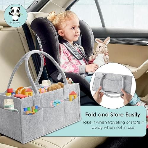 HIPHOP PANDA 2-Pack Diaper Caddy Organizer - Nursery Storage Bin & Car Organizer for Diapers, Wipes, and Baby Essentials - Dual-Color Solid Set (Grey/Oatmeal), Large Size thumbnail 7