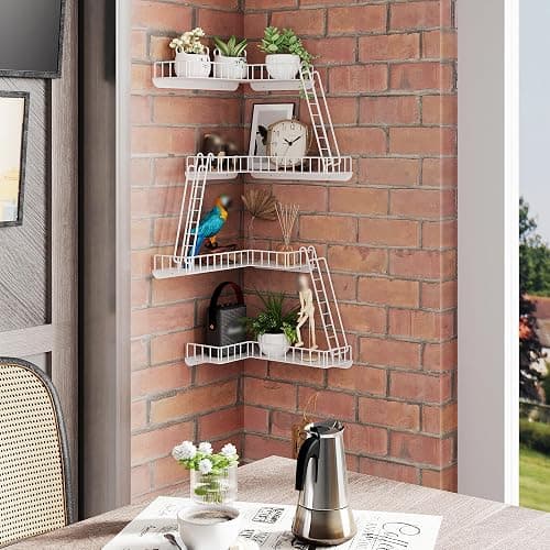 ENPKLUTE 4-Tier Fire Escape Wall Shelf - New York Style Fire Escape Shelf for Figures, Corner Floating Shelves for Wall, Trinket Display Shelves for Home Décor - White thumbnail 5