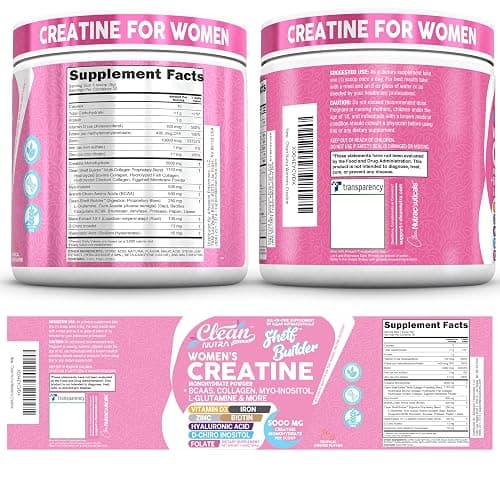 Creatine for Women | Creatine Monohydrate + BCAA Powder Myo-Inositol Collagen Biotin Hyaluronic Acid Folate L Glutamine Vitamin D3 Iron Zinc D-Chiro-Maca Digestion Shelf Builder by Clean Nutra thumbnail 9