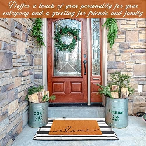 Maasechs 2 Pcs Welcome Doormat 24'' x 35'' Black White Stripes Outdoor Rug and 24'' x 16'' Coir Doormat Non Slip Layered Floor Mat for Outside Entrance Front Porch(Welcome) thumbnail 2