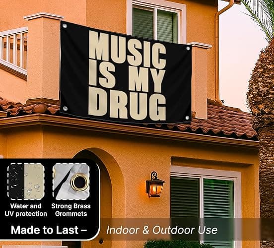 3x5 Feet Musical Quote Flag "Music Is My..." with Four Brass Grommets - Black Single Sided Musical Banner for Wall Decoration - Polyester Party Flags Man Cave - Wall Flag for College Dorm thumbnail 4