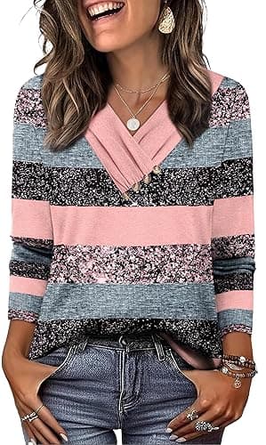 WIHOLL Long Sleeve Shirts for Women Fall Outfits V Neck T Shirts Button Down Tunic Tops Fashion Clothing thumbnail 3