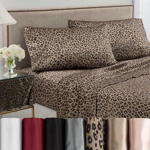 Martex Elegance 4-Piece Satin Sheets Set - Full Size, Leopard Print, Luxury Hotel Quality, Silky Soft & Smooth, Great for Hair & Skin thumbnail 2
