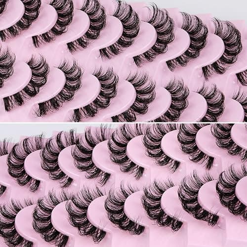 ALPHONSE Russian Lashes Clear Band False Eyelashes Natural Look D-Curly Fake Lashes Russian Strip Faux Mink Eyelashes 9 Pairs Pack thumbnail 3