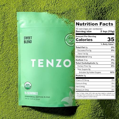 Tenzo Matcha Green Tea Powder, Organic Cafe Sweetened Matcha Latte Green Tea Powder, Ceremonial Barista Crafted Mix - Authentically Japanese - Matcha Latte Mix (5.29 Ounce) thumbnail 2