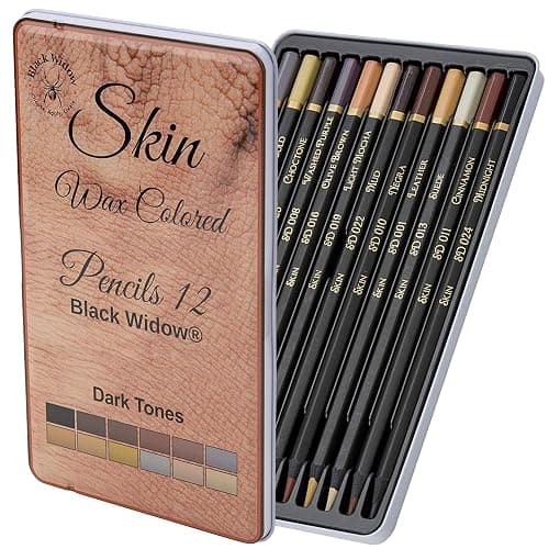 Black Widow Skin Tone Colored Pencils for Adult Coloring Books – 12 Soft Core Color Pencils for Portraits and Skintone Artists – Complete Range with Lightfast Ratings - Image 1