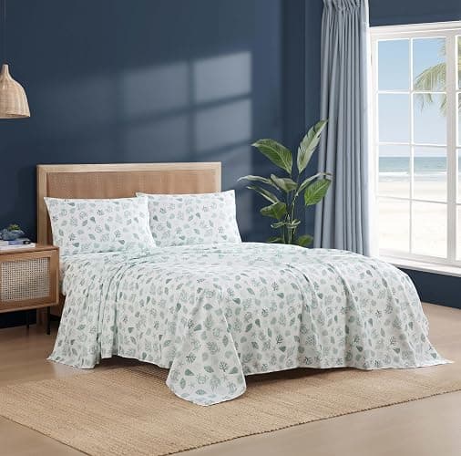 Caribbean Joe Queen Coastal Print Microfiber Sheet Set, Beachy Cove | Soft, comfortable 100% polyester microfiber 4-piece set with 12" deep pockets and a coastal seashell pattern thumbnail 7