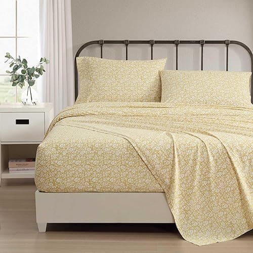 Laura Ashley - King Sheets, Cotton Percale Bedding Set, Lightweight & Breathable Home Decor, Oeko-Tex Certified (Heirloom Ditzy Gold, King) thumbnail 3