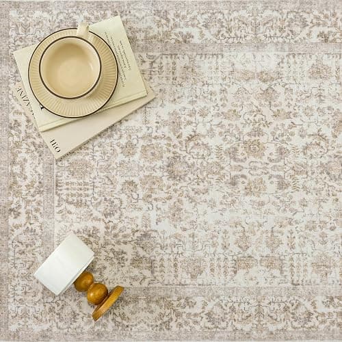 PureCozy Light Brown Area Rug 6x9 Machine Washable Vintage Living Room Distressed Non Slip Carpet Traditional Indoor Bedroom Retro Floral Accent Throw Large Rug for Office Kitchen Dining Room thumbnail 8