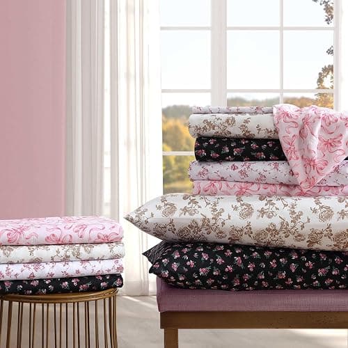 Betsey Johnson - Twin XL Bed Sheets, Soft Bedding with Matching Pillowcase, Fade & Wrinkle Resistant, Lightweight for Year Round Use, Dorm Essentials (Ballet Bows Pink) - Ballet Bows Pink - Twin XL thumbnail 2