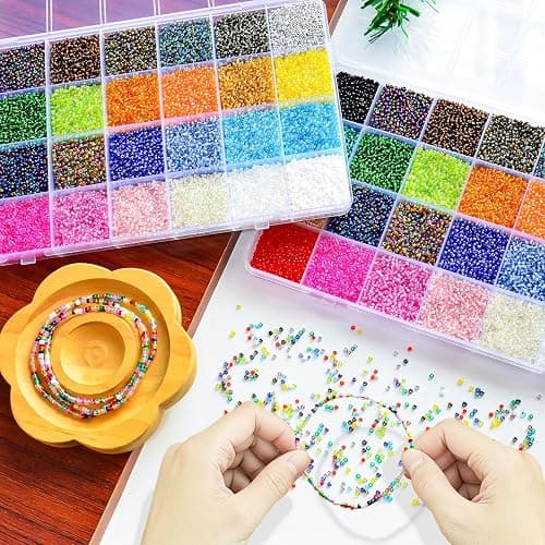 Glass Seed Beads Kit – 28 Assorted Colors Small Beads Set for Jewelry Making, DIY Bracelets, Necklaces, Earrings, Craft Projects thumbnail 2